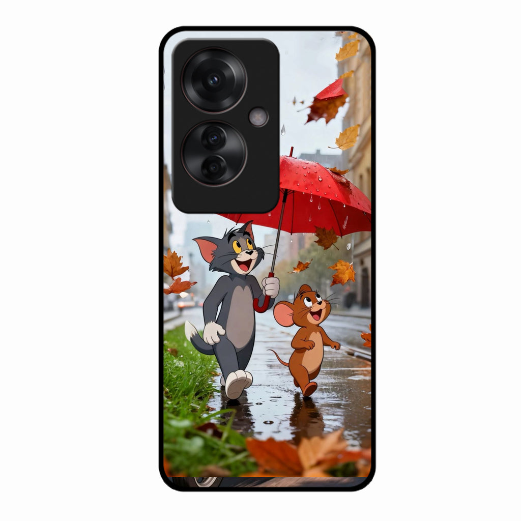 Rainy Day Cartoon Glass Phone Case for Oppo F25 Pro 5G