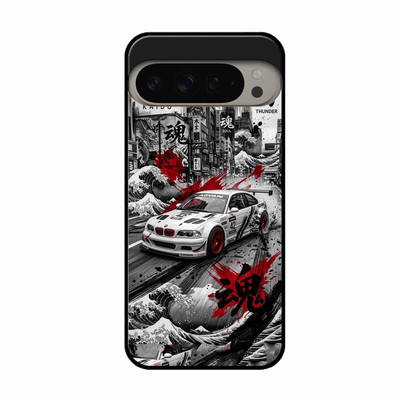 Japanese Wave Drift Racing Premium Glass Phone Case for Google Pixel 9 Pro Xl