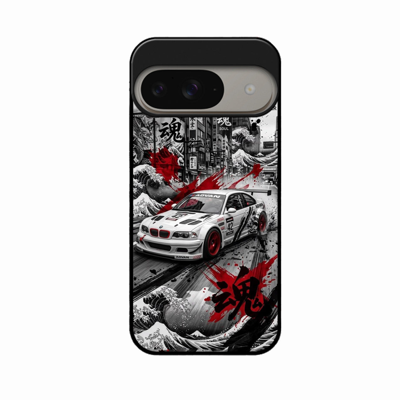 Japanese Wave Drift Racing Premium Glass Phone Case for Google Pixel 9 5G