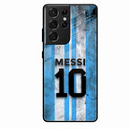 Blue Stripes Number 10 Football Glass Phone Case for Samsung Galaxy S22 Ultra 5G
