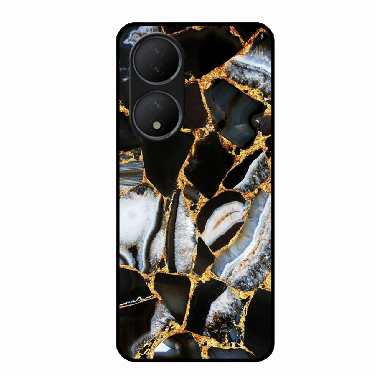 Black Gold Marble Glass Phone Case for Vivo Y100 5G