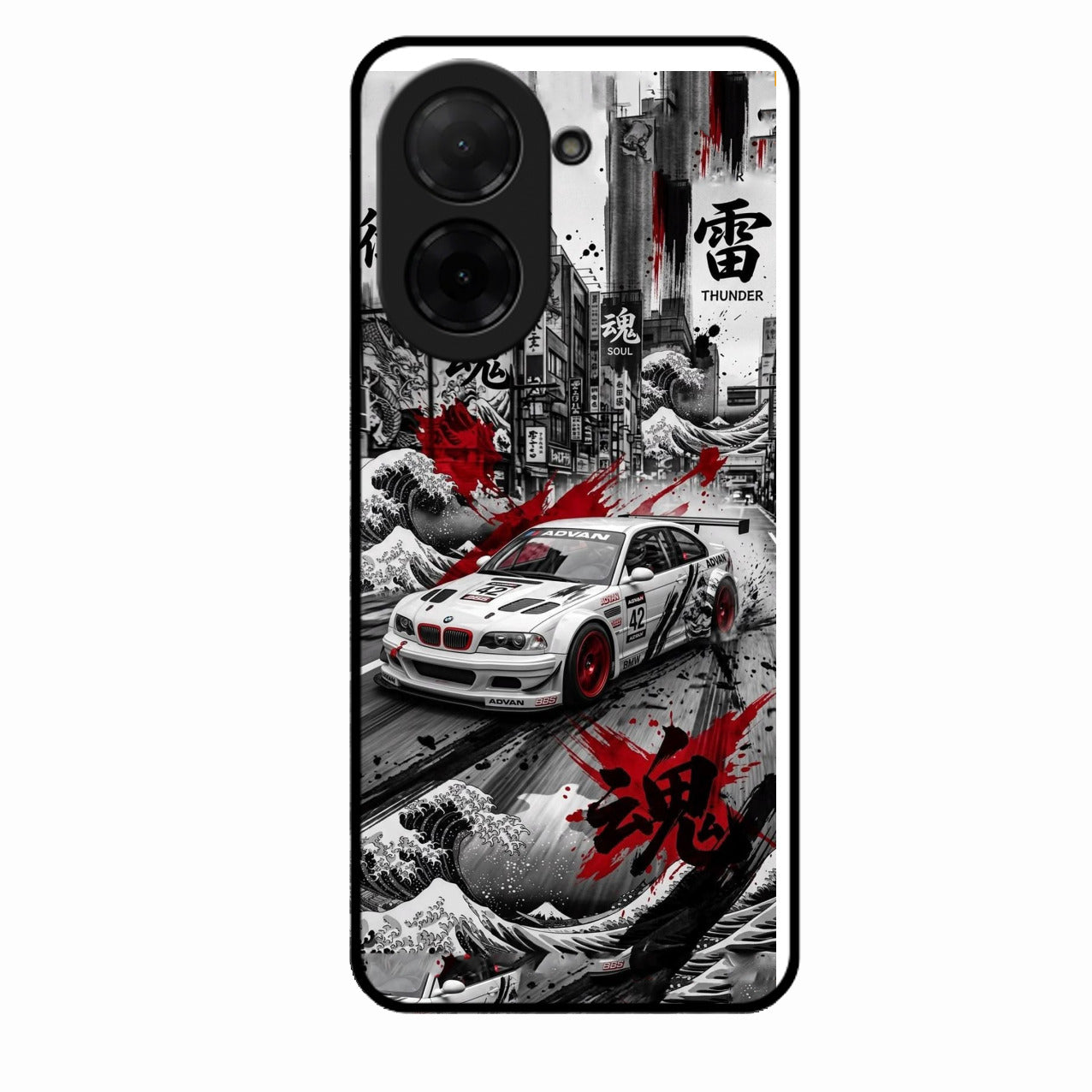 Japanese Wave Drift Racing Premium Glass Phone Case for Poco C71