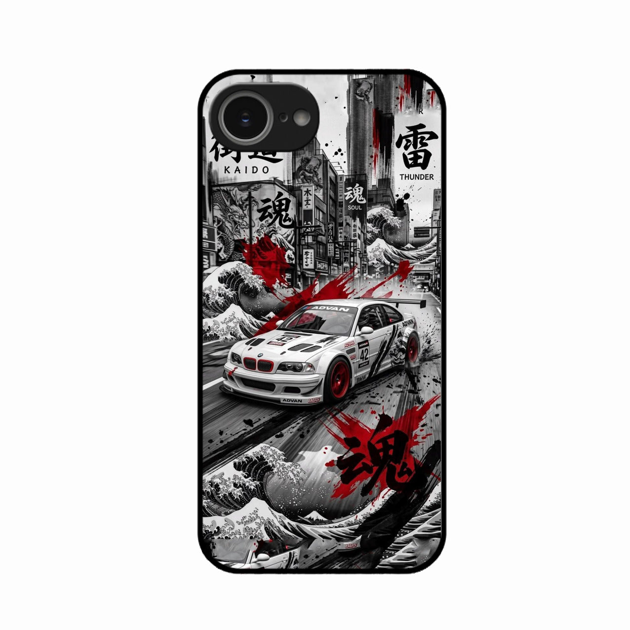 Japanese Wave Drift Racing Premium Glass Phone Case for iPhone 16e