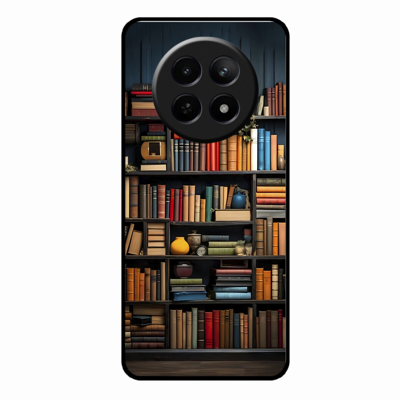 Colorful Bookshelf Art Glass Case Cover for Realme 12X 5G