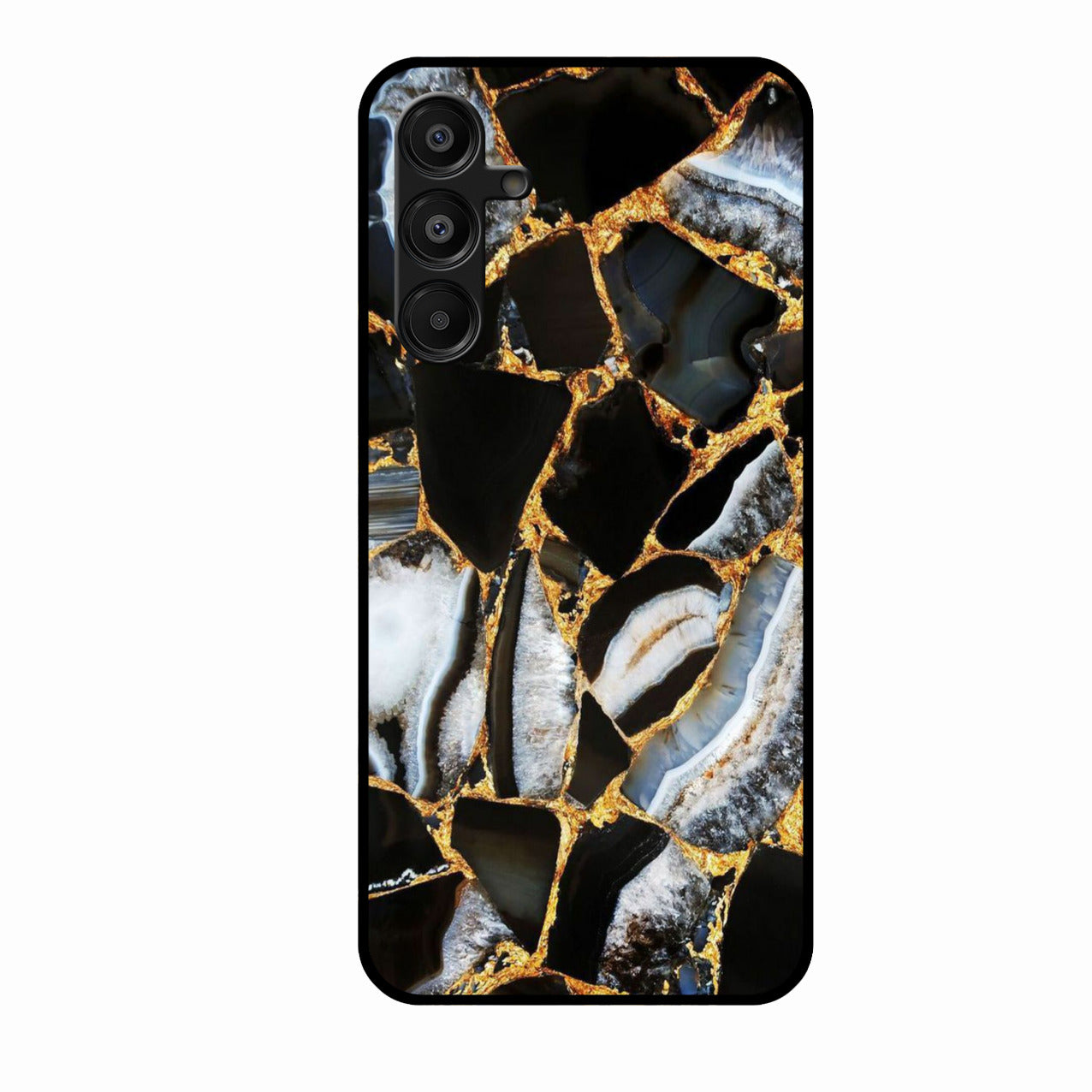 Black Gold Marble Glass Phone Case for Samsung Galaxy F16 5G