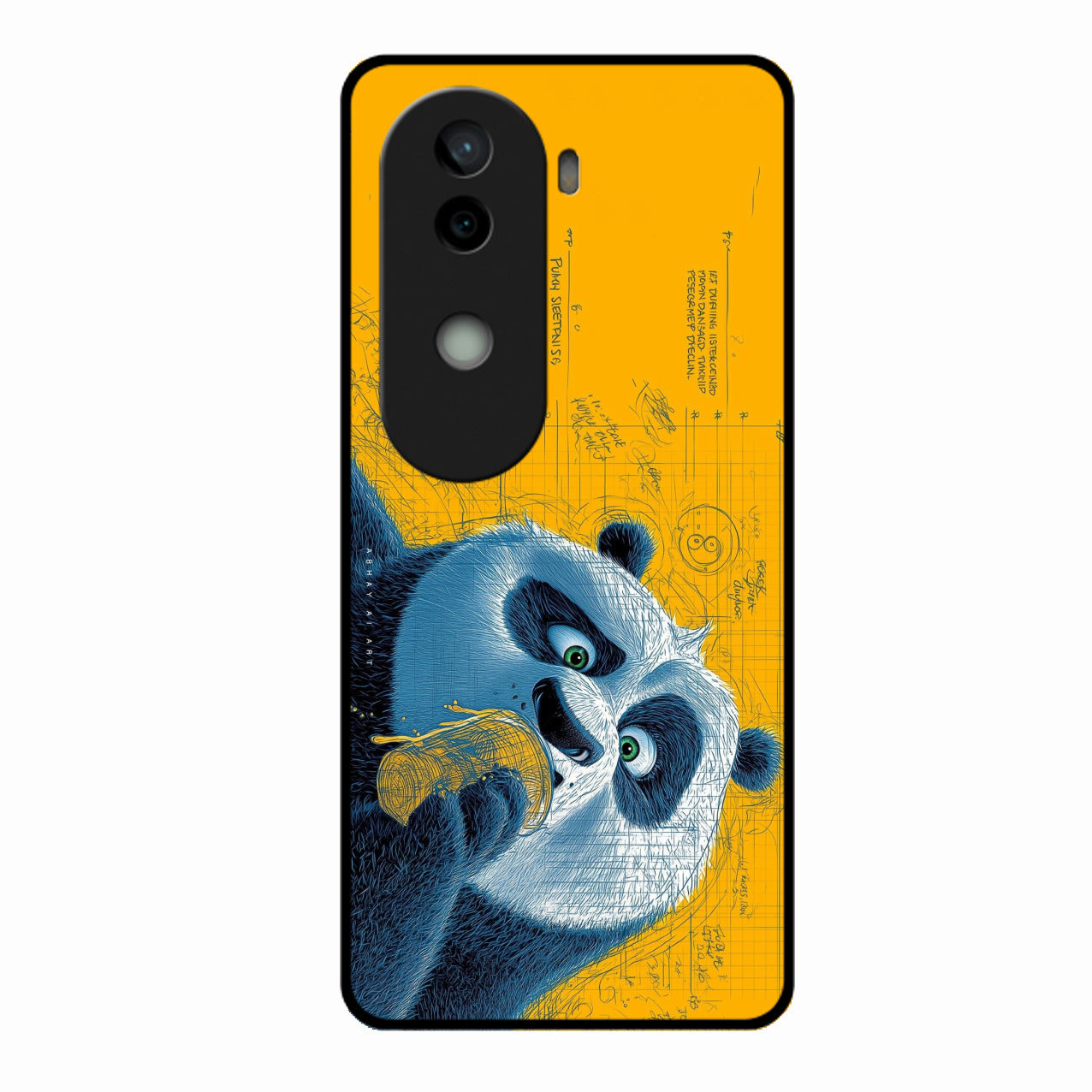 Cute Panda Sketch Premium Glass Phone Case for Vivo V40E 5G