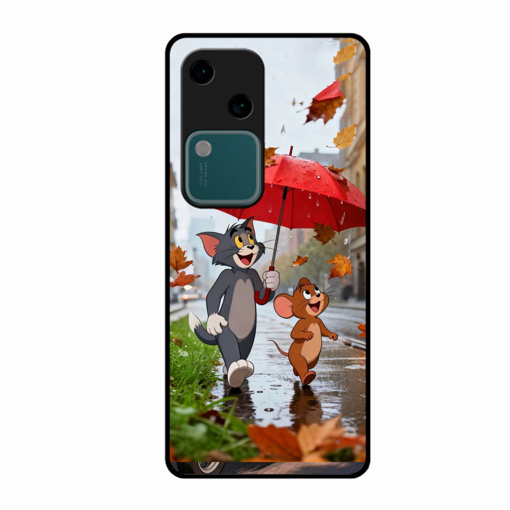 Rainy Day Cartoon Glass Phone Case for Vivo V30 5G