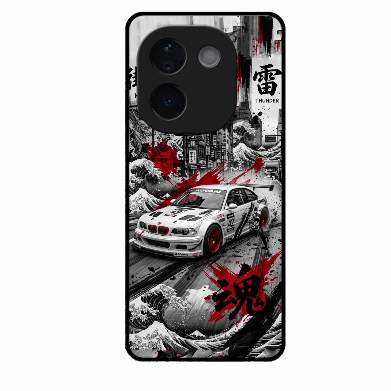 Japanese Wave Drift Racing Premium Glass Phone Case for Vivo T3 Pro 5G