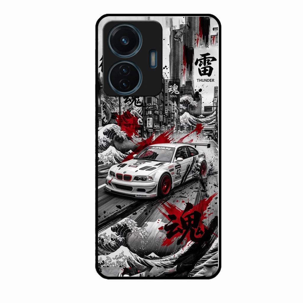 Japanese Wave Drift Racing Premium Glass Phone Case for Vivo T1 44W 4G
