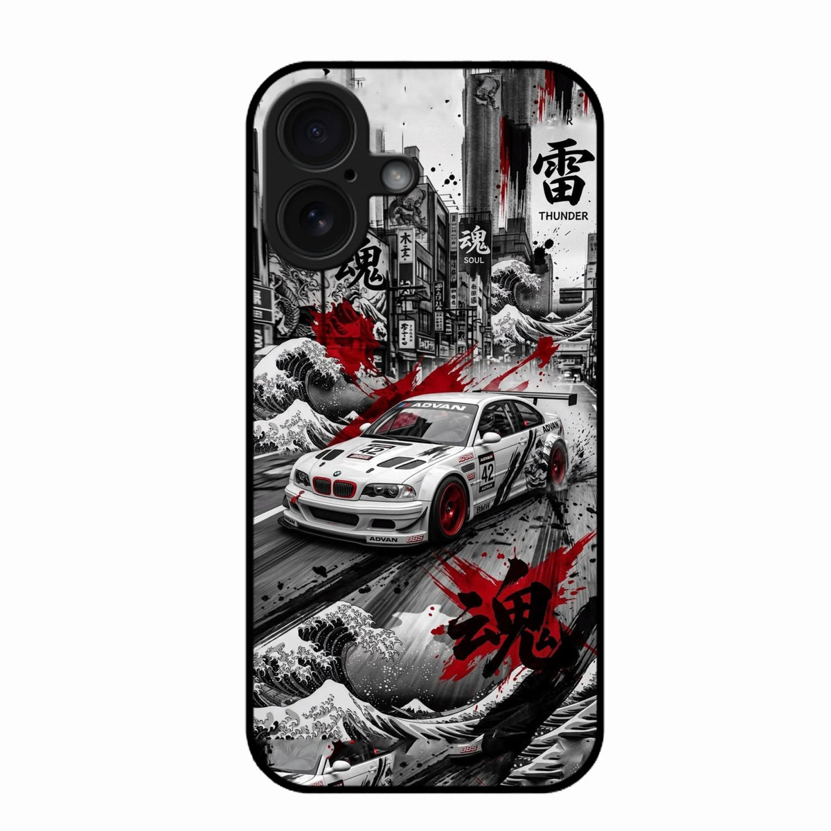 Japanese Wave Drift Racing Premium Glass Phone Case for iPhone 16