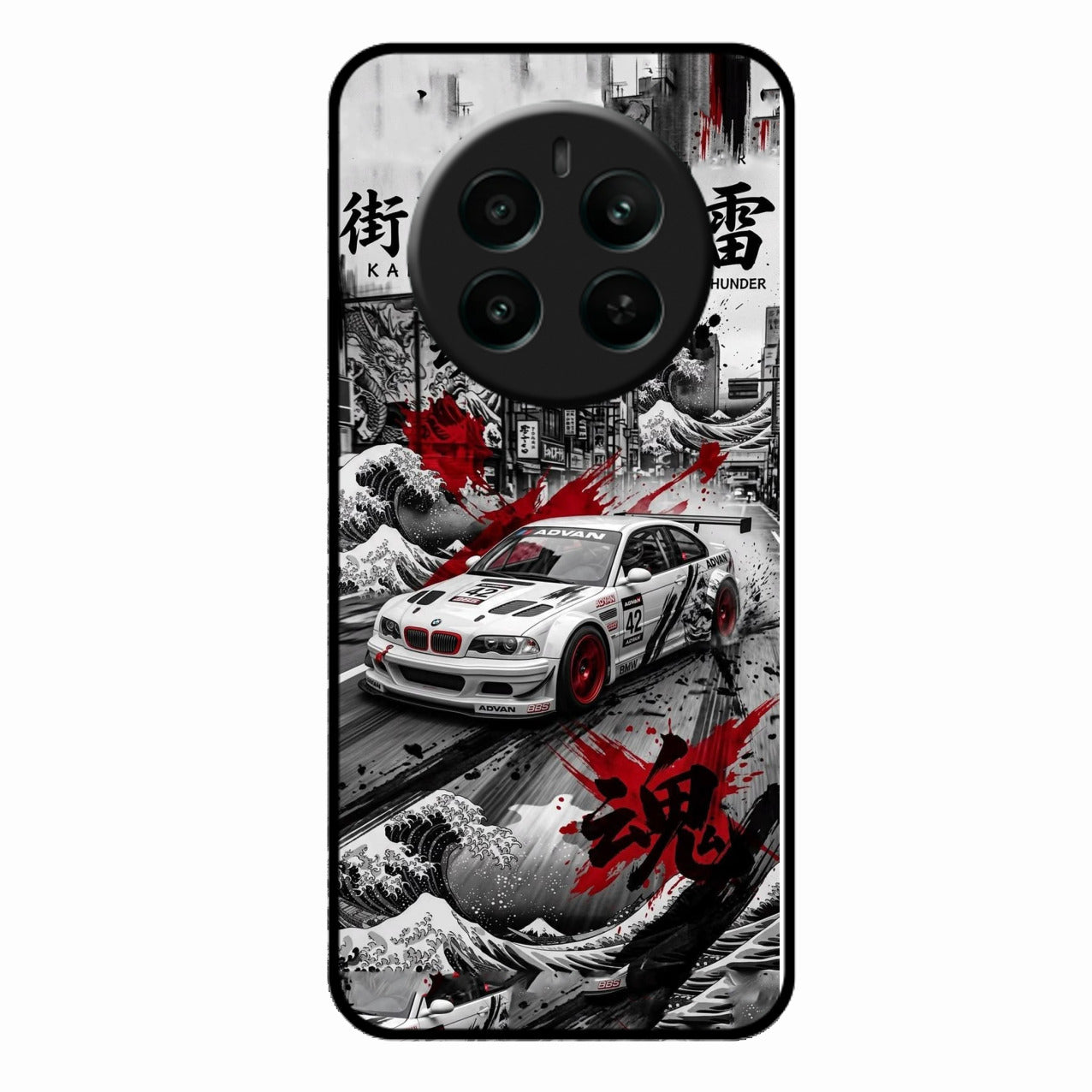 Japanese Wave Drift Racing Premium Glass Phone Case for Realme 12 Plus 5G