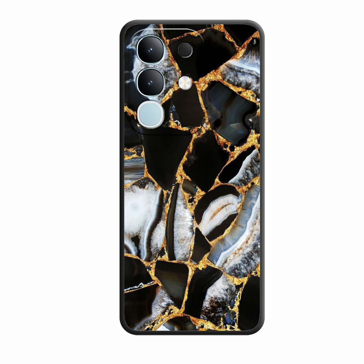 Black Gold Marble Glass Phone Case for Vivo Y31 Pro 5G
