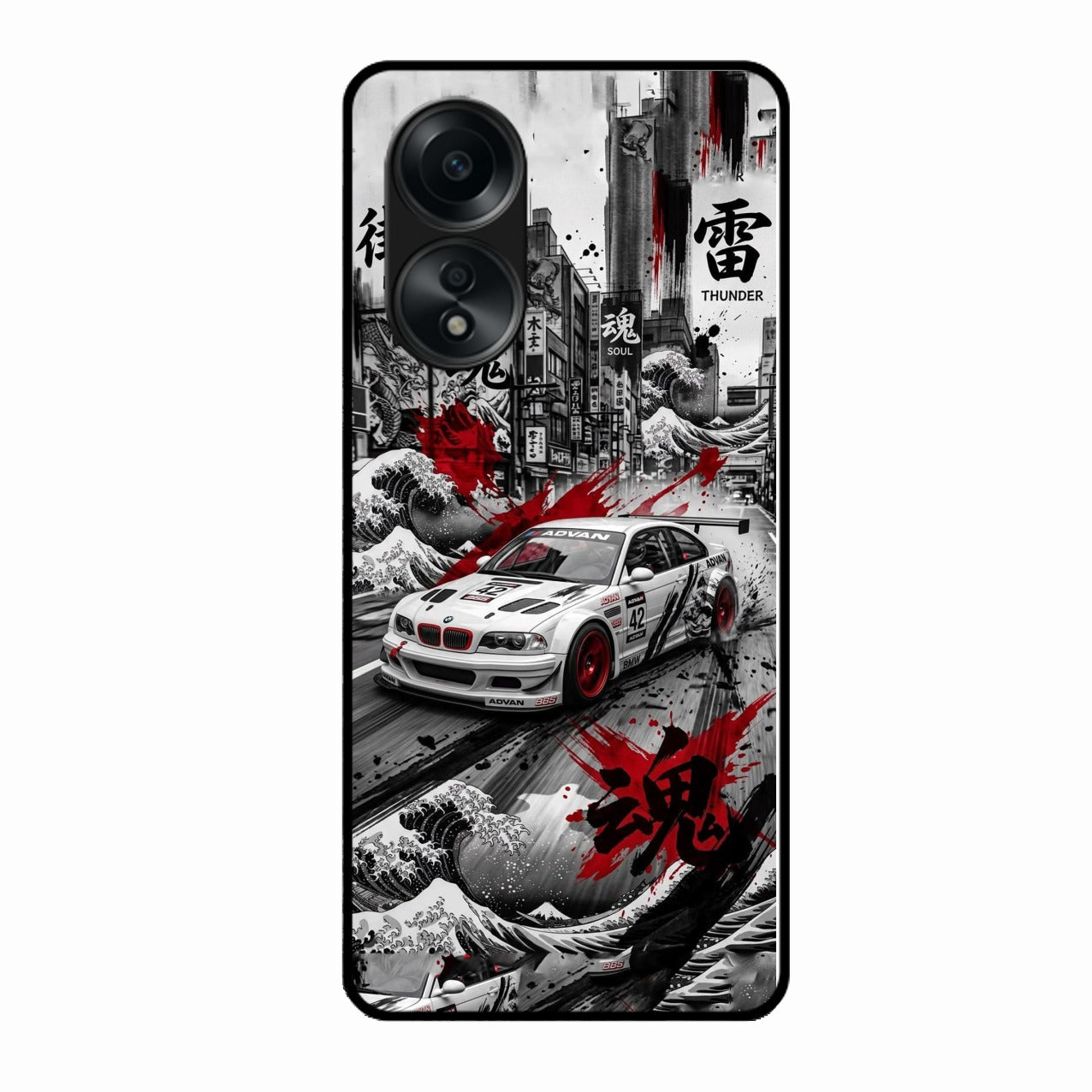 Japanese Wave Drift Racing Premium Glass Phone Case for Oppo A58