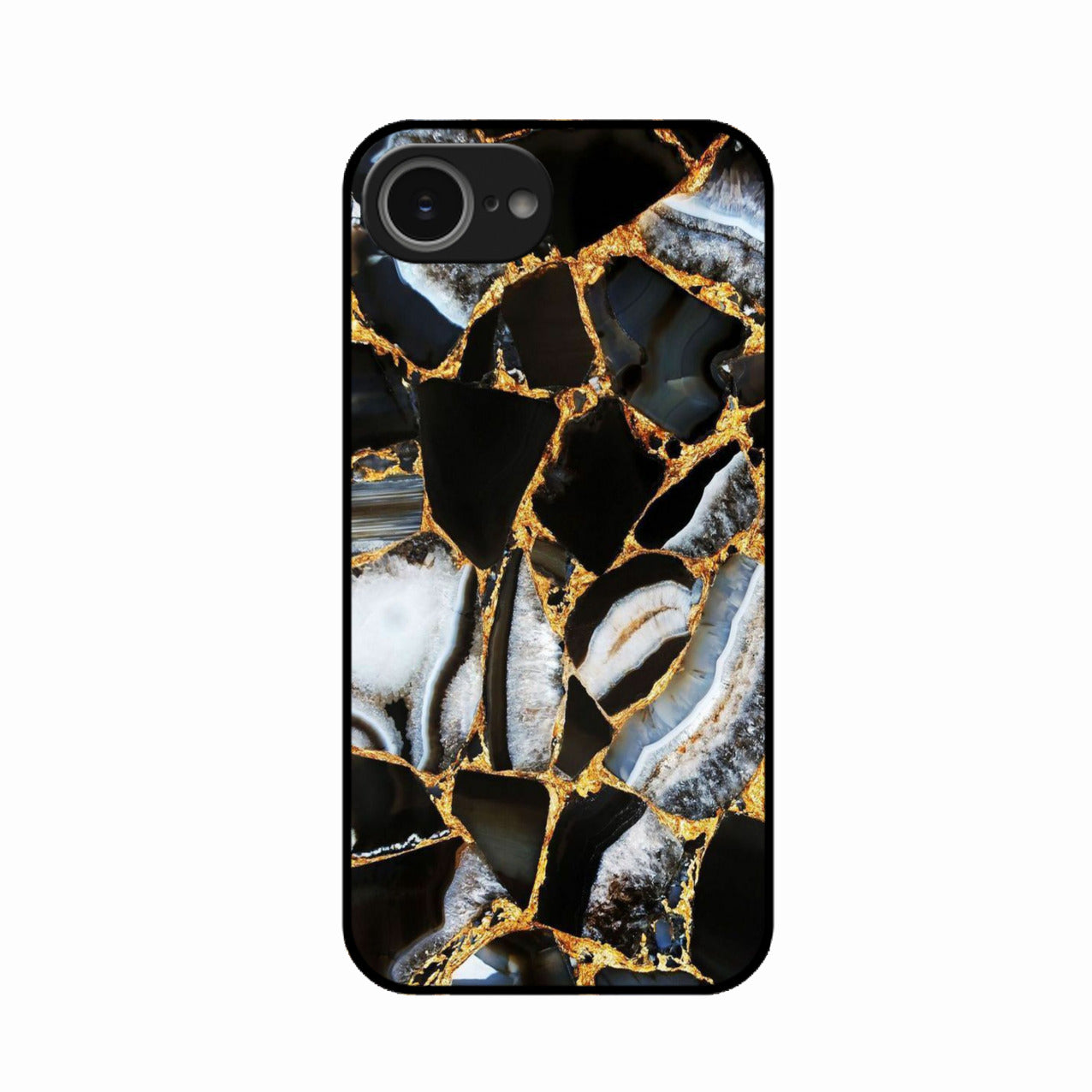 Black Gold Marble Glass Phone Case for iPhone 16e