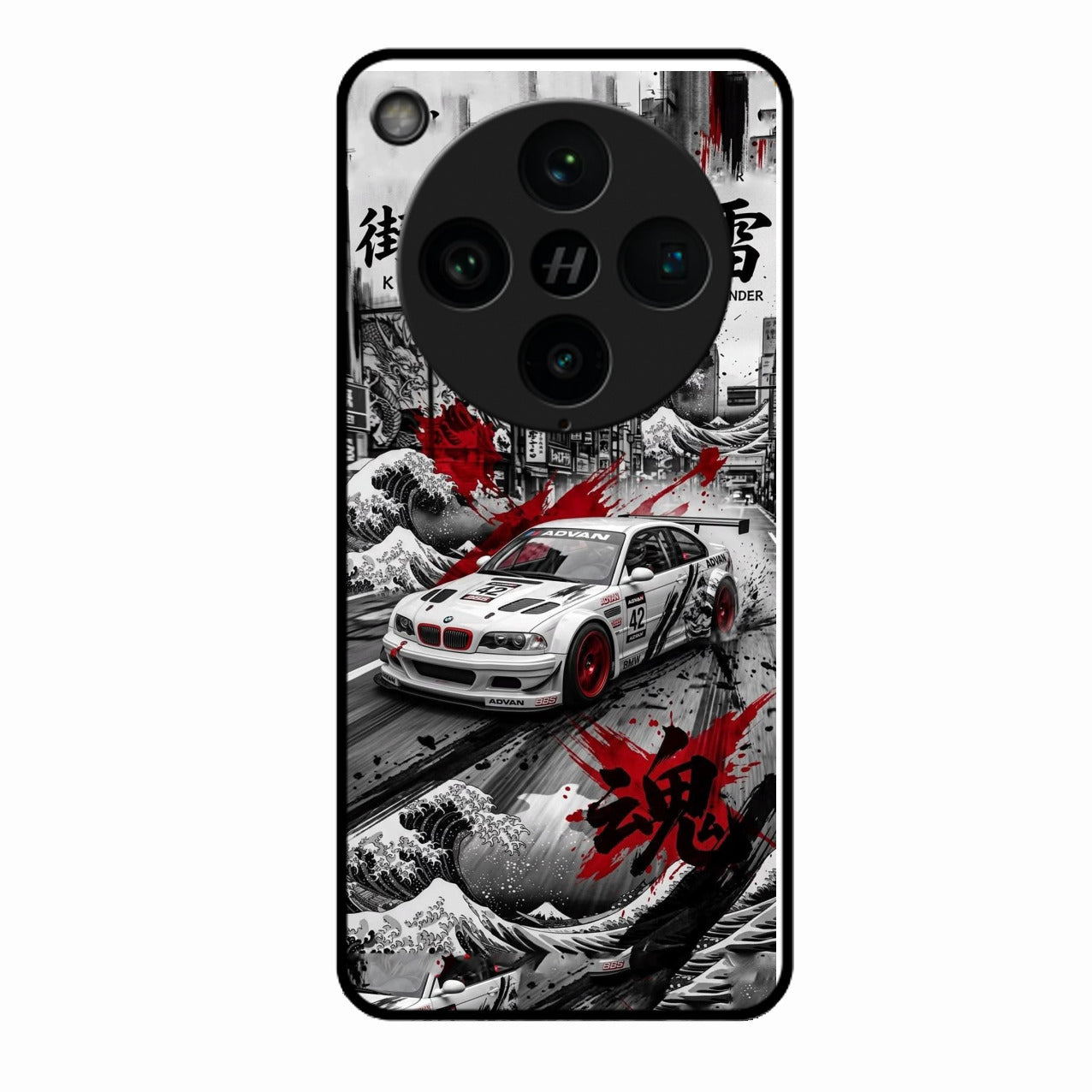 Japanese Wave Drift Racing Premium Glass Phone Case for Oppo Find X8 Pro 5G