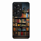 Colorful Bookshelf Art Glass Case Cover for Oppo F25 Pro 5G
