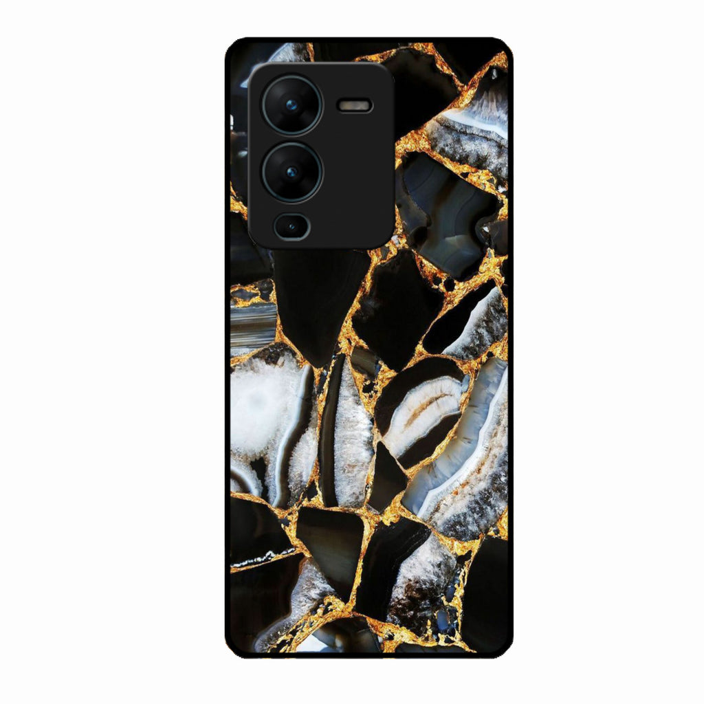 Black Gold Marble Glass Phone Case for Vivo V25 Pro 5G