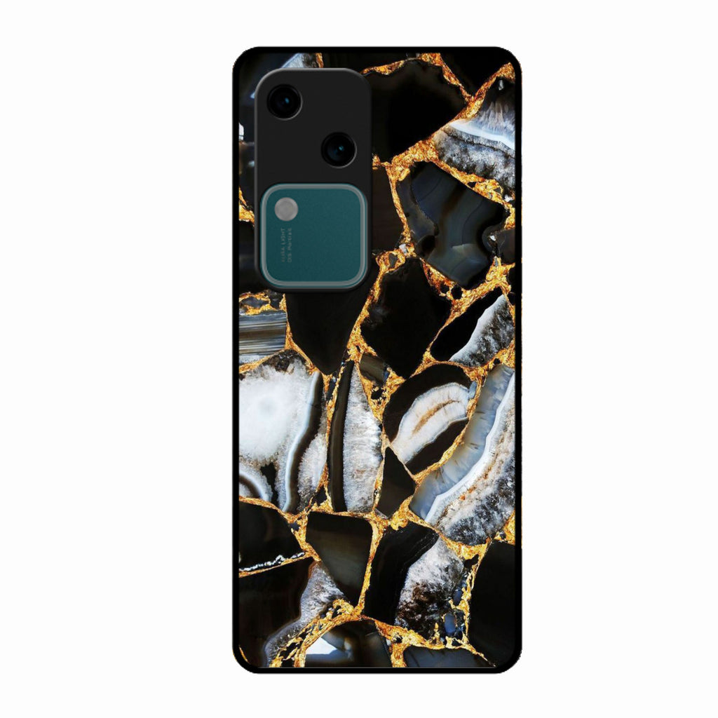 Black Gold Marble Glass Phone Case for Vivo V30 5G