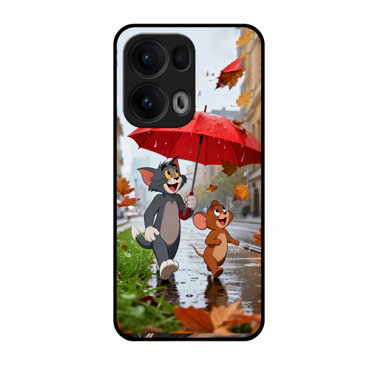 Rainy Day Cartoon Glass Phone Case for Oppo Reno 13 Pro 5G