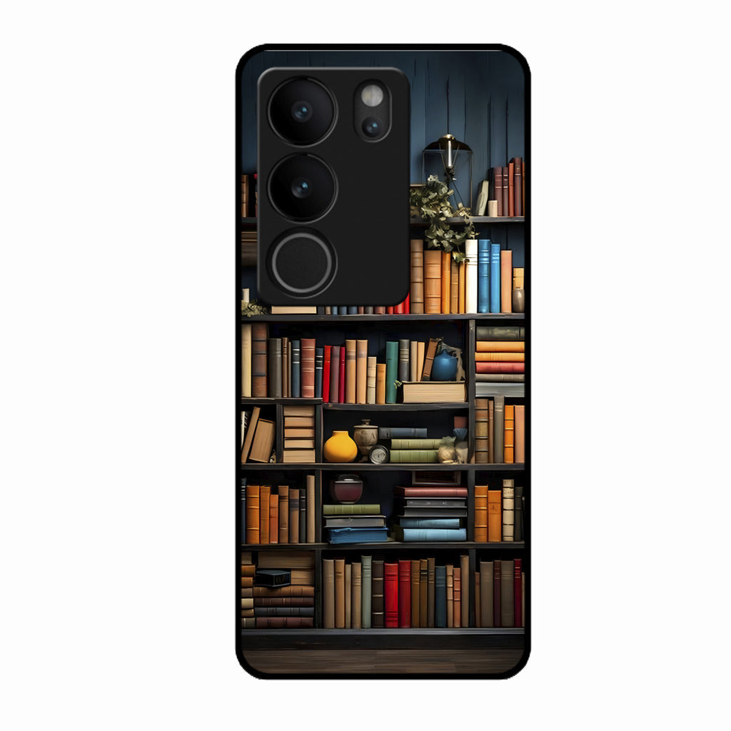 Colorful Bookshelf Art Glass Case Cover for Vivo V29 Pro 5G