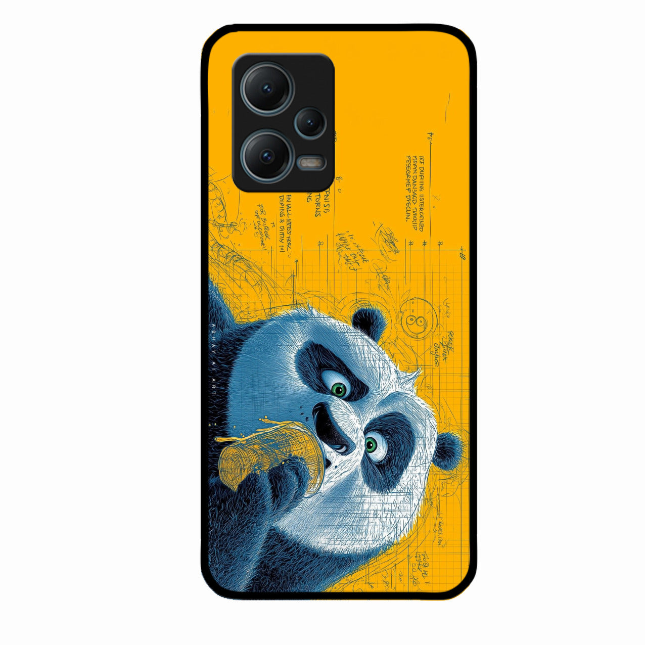 Cute Panda Sketch Premium Glass Phone Case for Redmi Note 12 5G