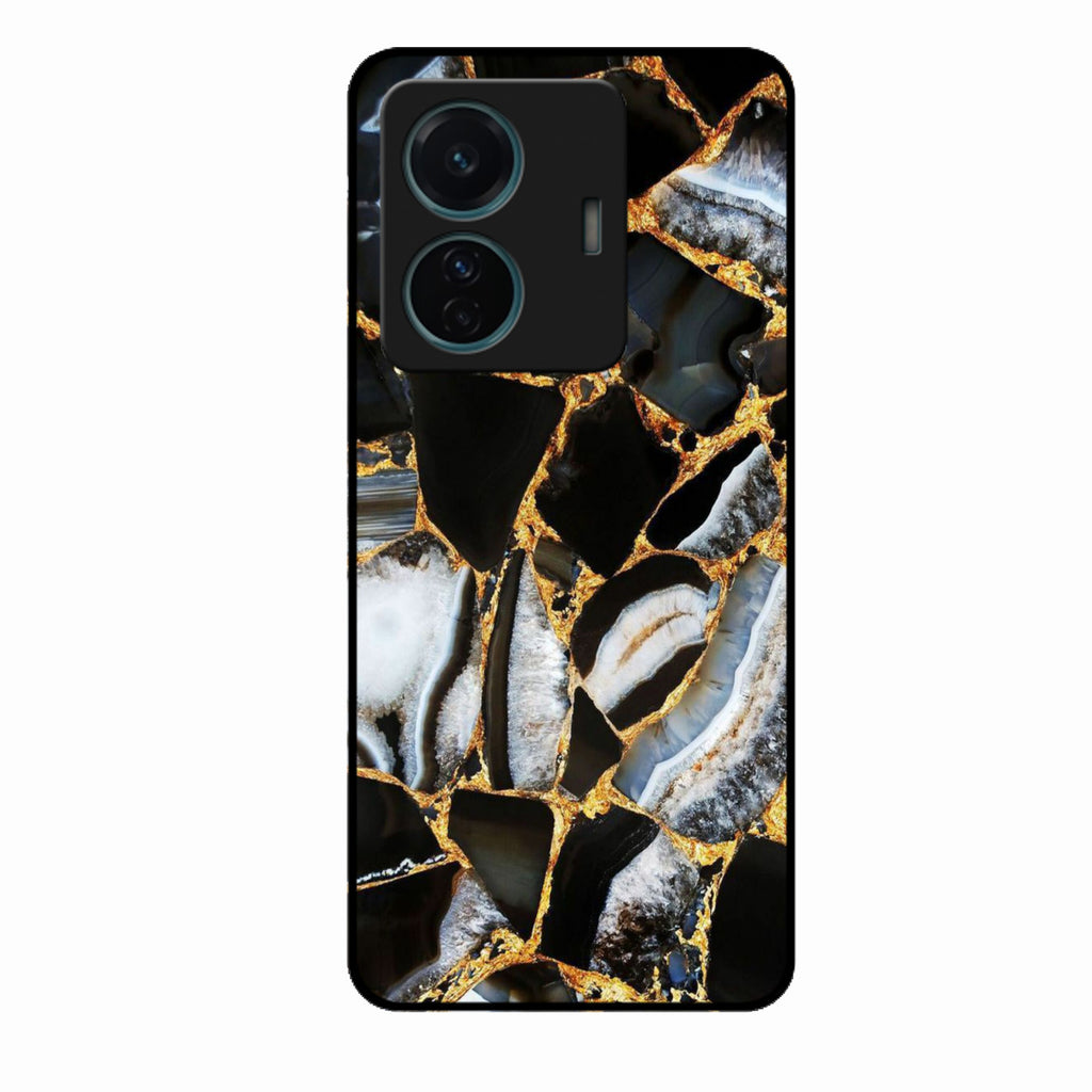 Black Gold Marble Glass Phone Case for Vivo T1 Pro 5G