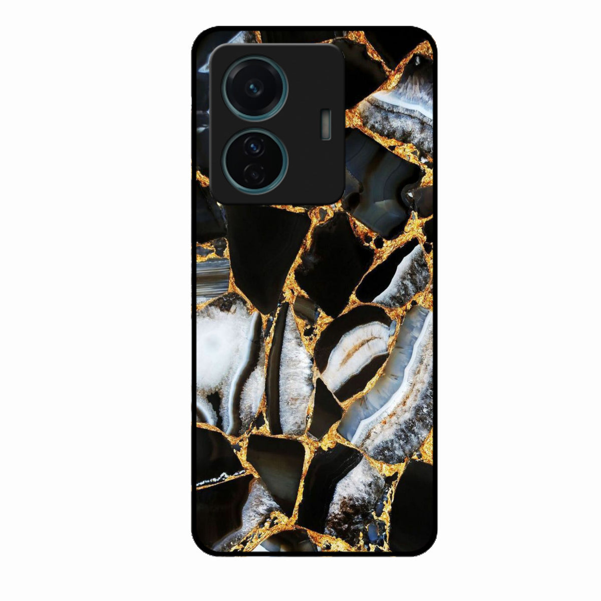 Black Gold Marble Glass Phone Case for Vivo T1 Pro 5G