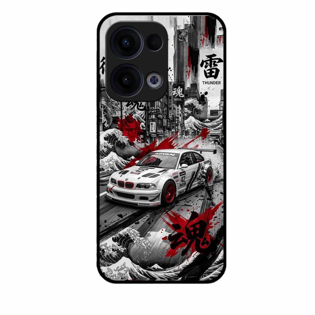 Japanese Wave Drift Racing Premium Glass Phone Case for Oppo Reno 13 5G