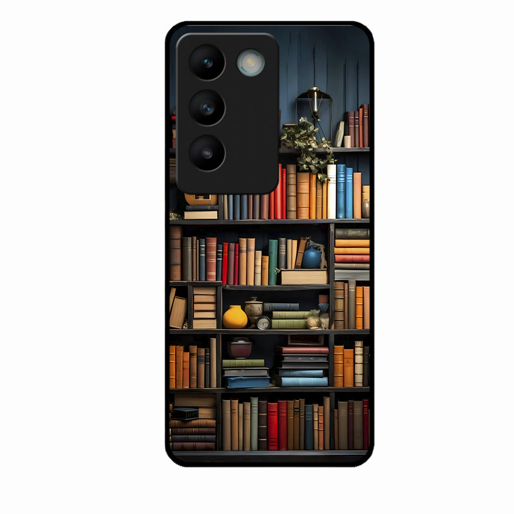 Colorful Bookshelf Art Glass Case Cover for Vivo T3 5G