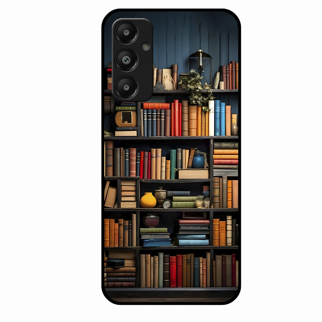 Colorful Bookshelf Art Glass Case Cover for Samsung Galaxy M14 5G