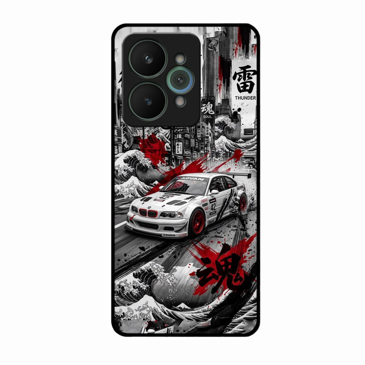 Japanese Wave Drift Racing Premium Glass Phone Case for Realme 15 5G