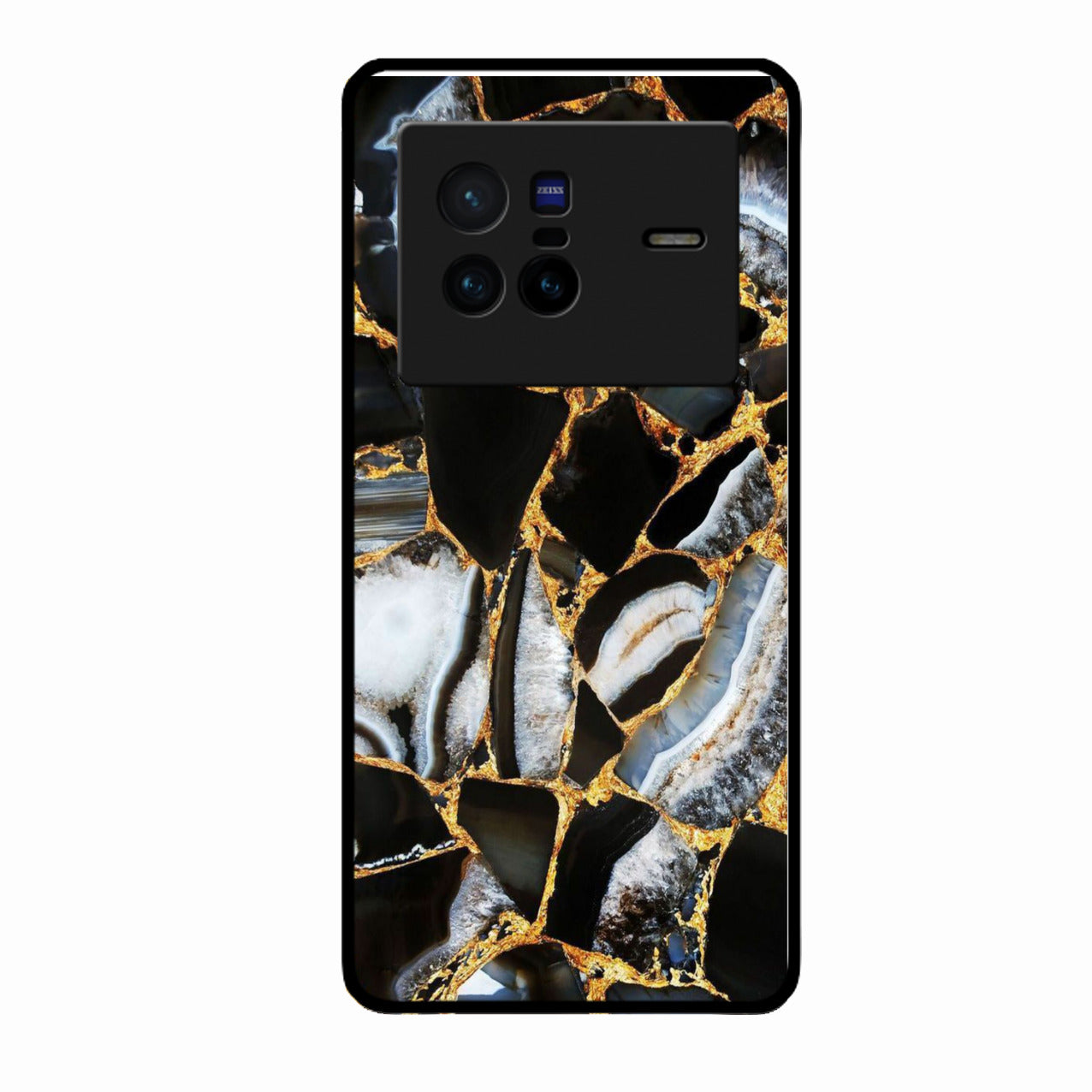 Black Gold Marble Glass Phone Case for Vivo X80 5G