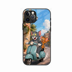 Cartoon Scooter Adventure Premium Glass Phone Case for iPhone 15 Pro