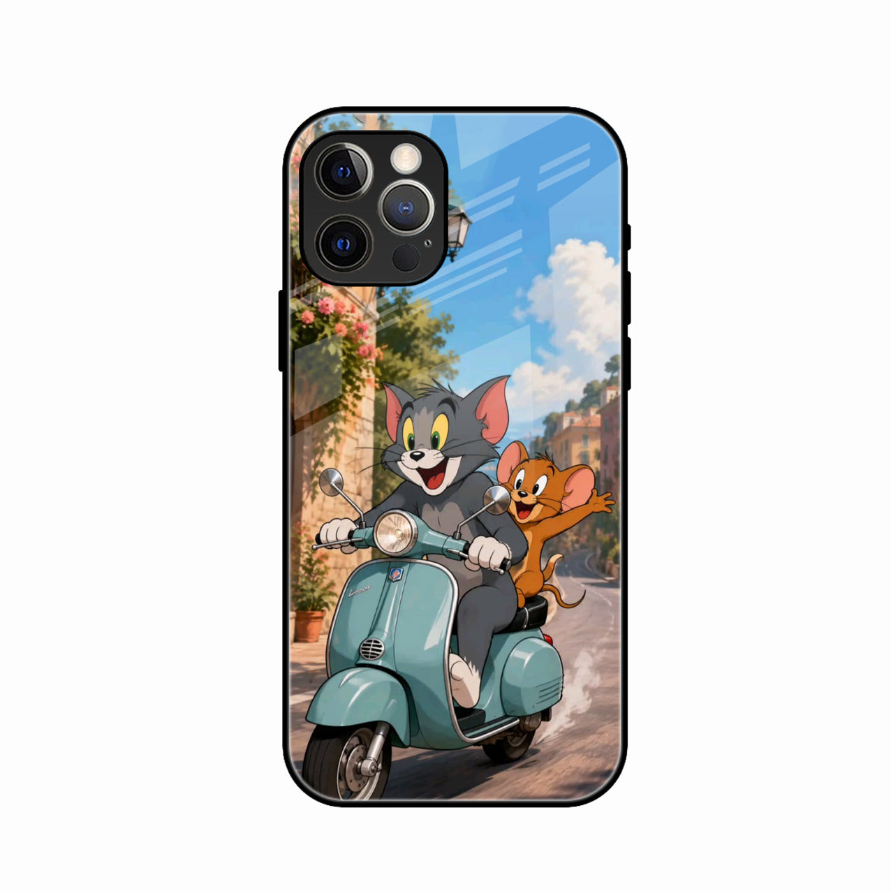 Cartoon Scooter Adventure Premium Glass Phone Case for iPhone 15 Pro