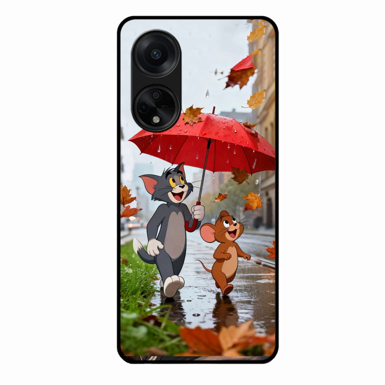 Rainy Day Cartoon Glass Phone Case for Oppo F23 5G