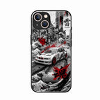 Japanese Wave Drift Racing Premium Glass Phone Case for iPhone 15