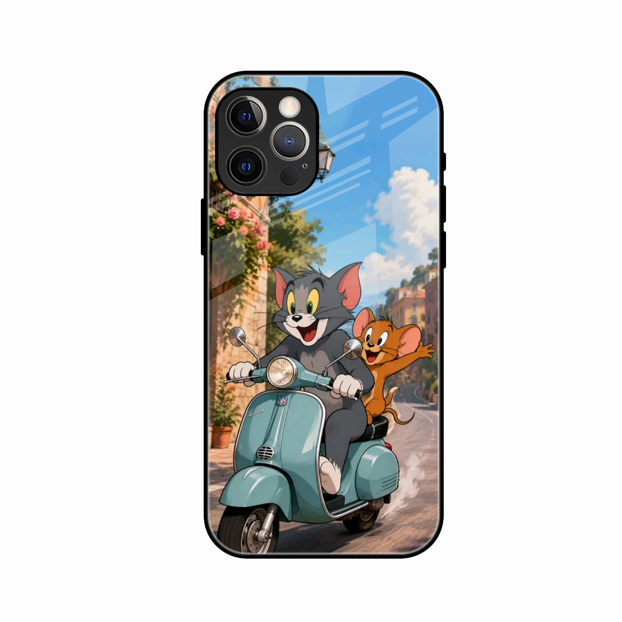 Cartoon Scooter Adventure Premium Glass Phone Case for iPhone 12 Pro