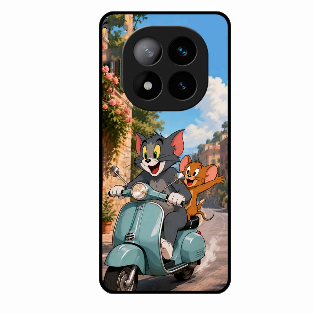 Cartoon Scooter Adventure Premium Glass Phone Case for Redmi Note 14 Pro Plus 5G