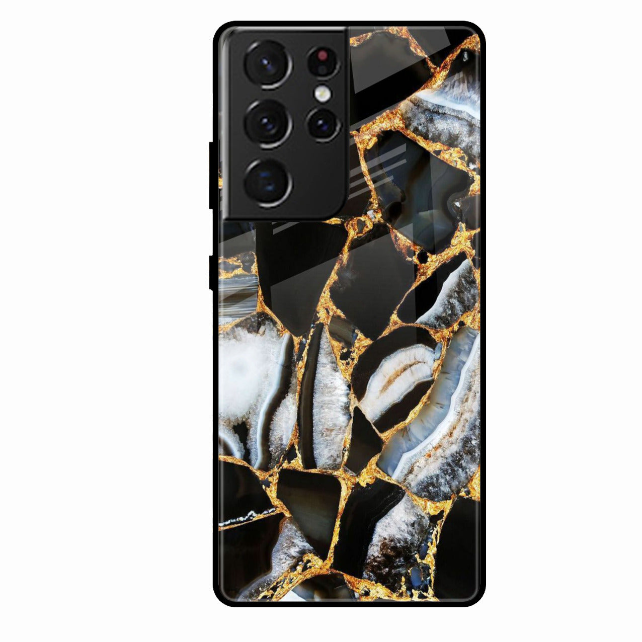 Black Gold Marble Glass Phone Case for Samsung Galaxy S22 Ultra 5G