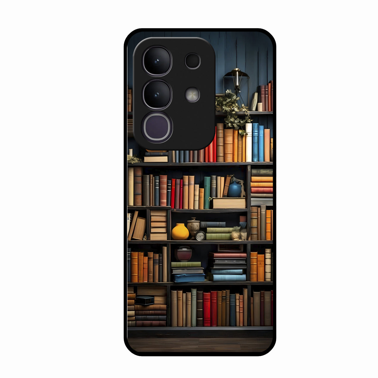 Colorful Bookshelf Art Glass Case Cover for Vivo T4X 5G