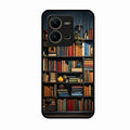 Colorful Bookshelf Art Glass Case Cover for Vivo V25 5G