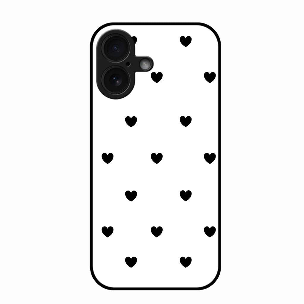 Heart Pattern White Glass Case Cover for iPhone 16