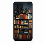 Colorful Bookshelf Art Glass Case Cover for Redmi Note 12 Pro 5G