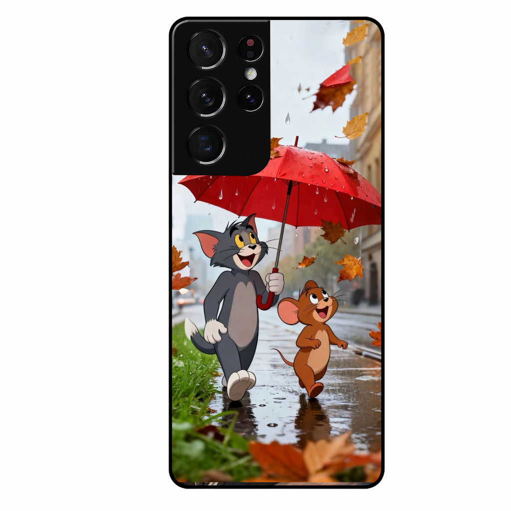 Rainy Day Cartoon Glass Phone Case for Samsung Galaxy S21 Ultra