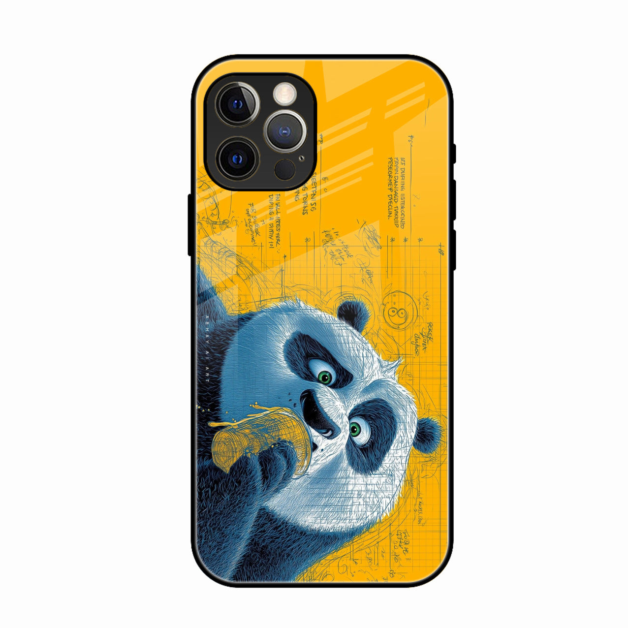 Cute Panda Sketch Premium Glass Phone Case for iPhone 16 Pro Max