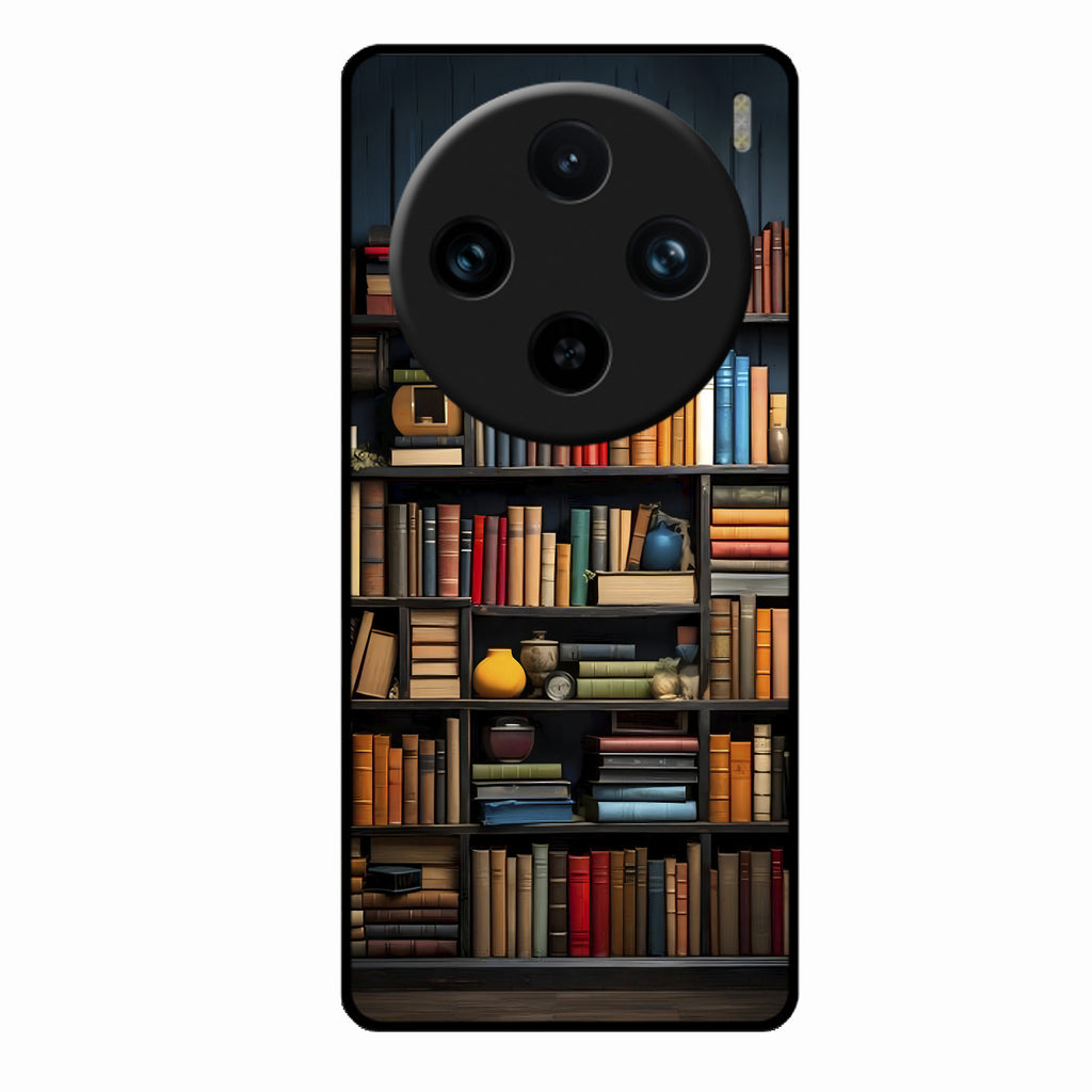Colorful Bookshelf Art Glass Case Cover for Vivo X100 5G