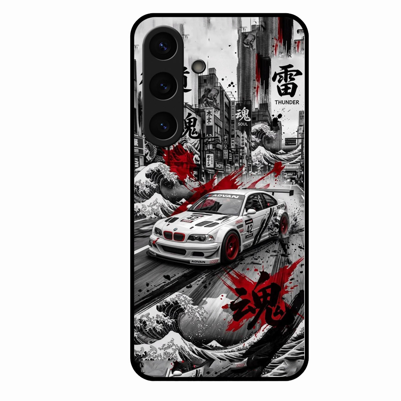 Japanese Wave Drift Racing Premium Glass Phone Case for Samsung Galaxy S25 Plus 5G