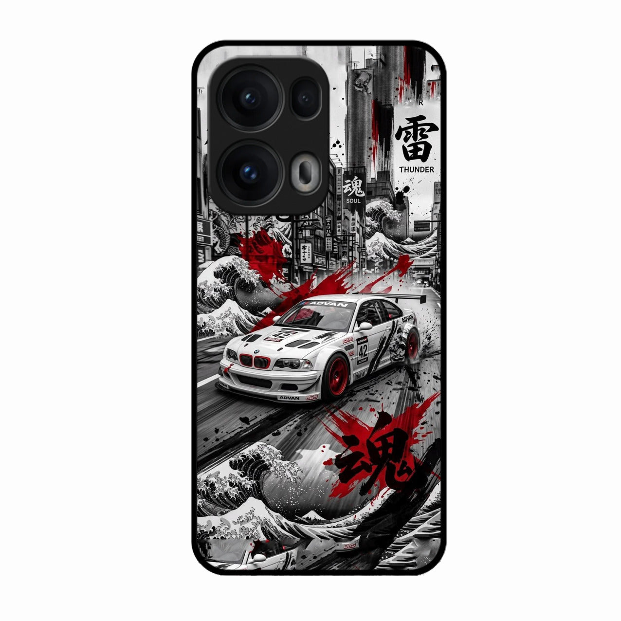 Japanese Wave Drift Racing Premium Glass Phone Case for Oppo Reno 13 Pro 5G