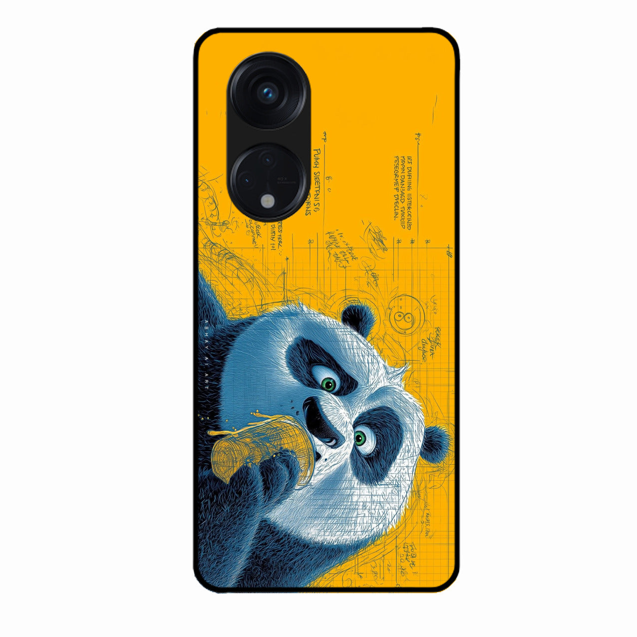Cute Panda Sketch Premium Glass Phone Case for Oppo Reno 8T 5G