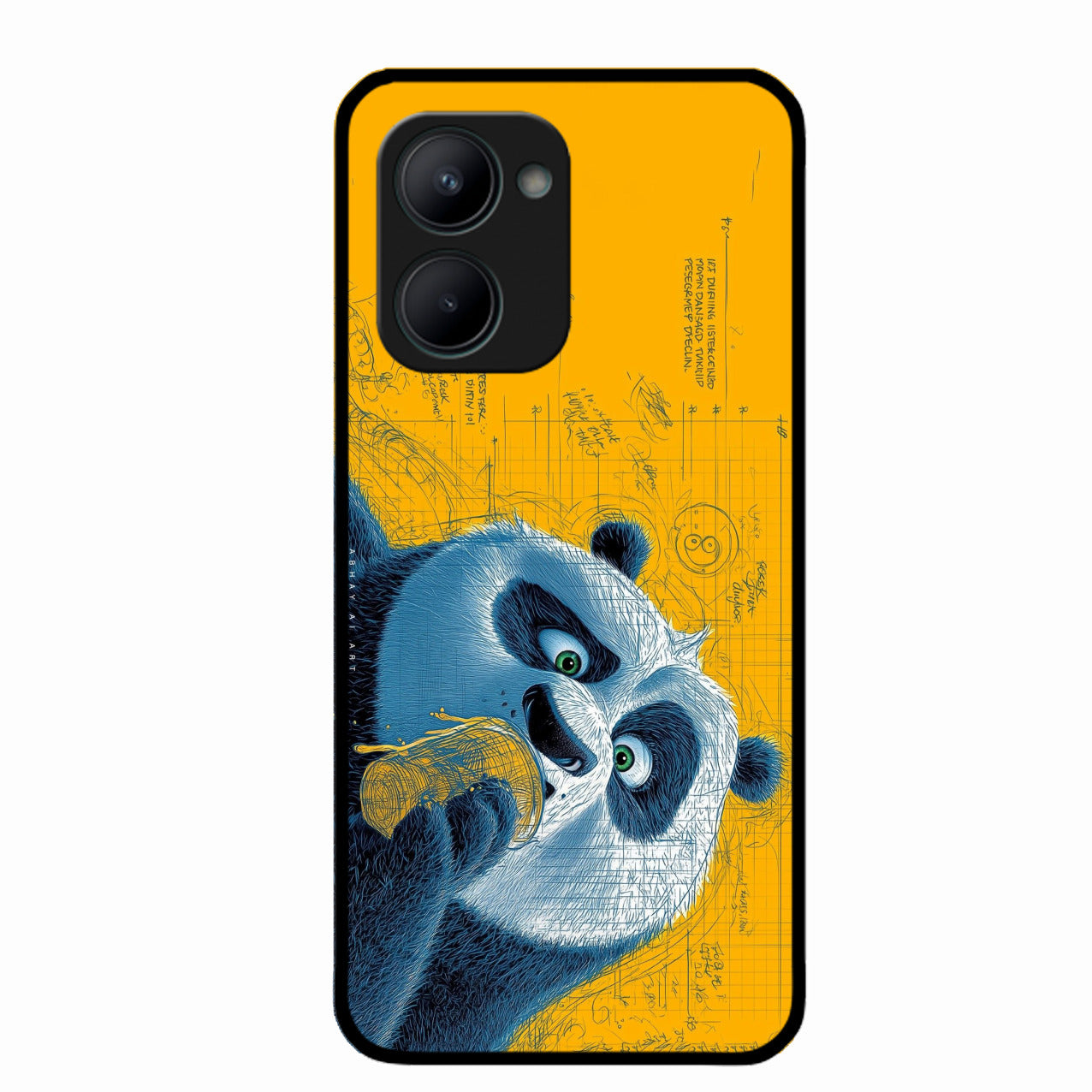 Cute Panda Sketch Premium Glass Phone Case for Realme C33 2023